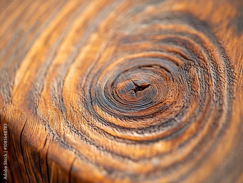 Poster closeup of a knot in a wooden surface showing the natural grain and texture.