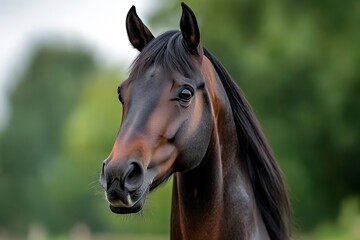 Obraz premium A brown horse with a black mane standing in a field