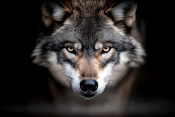 Fototapeta premium A close up of a wolf's face in the dark