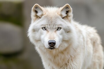 Obraz premium A close up of a white wolf with blue eyes