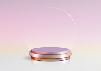 3D Metallic Gradient Podium with Translucent Frame on Pink Backdrop for Modern Luxury Product Showcase