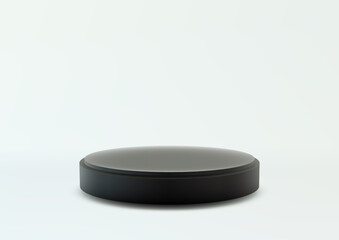 Black Circular 3D Podium on White Background, Minimalist Modern Product Display Mockup for Showroom Showcase Presentations and Branding