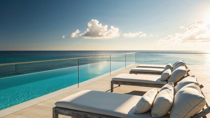 Fototapeta premium Oceanfront Infinity Pool with Glass Railing
