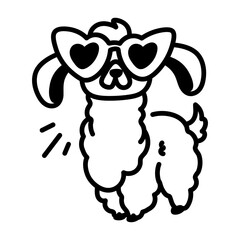 Llama glasses icon in doodle style 

