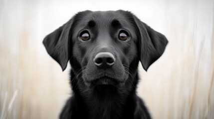 Fototapeta premium A black dog sitting in a field of tall grass