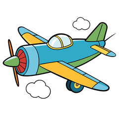 Colorful Propeller Airplane Vector Illustration with White Background, Skywriting Plane