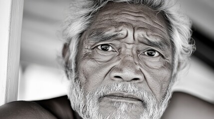 A black and white photo of an old man with a white beard