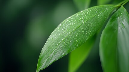 Fototapeta premium A close up of a green leaf with water droplets on it