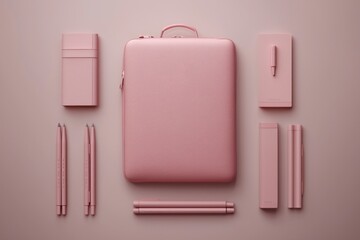 Stylish office supplies arrangement minimalist setting product photography soft color palette aesthetic view modern workspace design