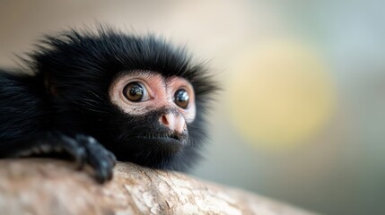 Naklejka premium A small monkey sitting on top of a tree branch