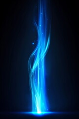 A blue light pillar and glowing particles rising in the dark. Mysterious, futuristic, future, energy, science, fantasy. 