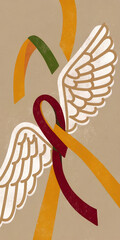 Fototapeta premium Abstract Winged Ribbon with Colorful Stripes on Textured Background