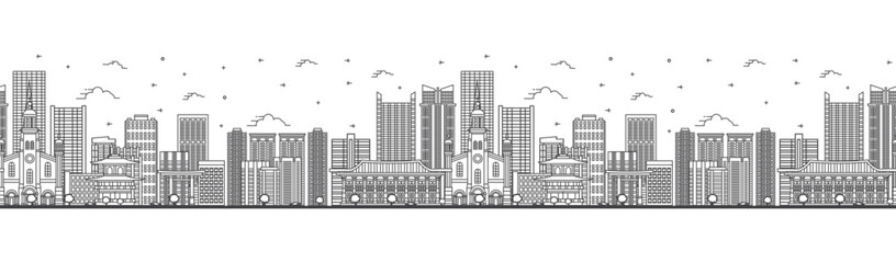 Seamless pattern with outline Incheon South Korea City Skyline with Modern Buildings Isolated on White. Incheon Cityscape with Landmarks.