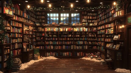 Cozy Winter Library Interior Bookshelves Reading Room Home Library Books Knowledge Winter