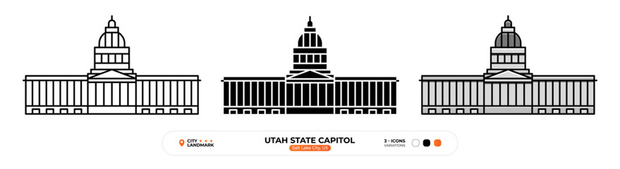 Utah State Capitol Line Icon. US Salt Lake City, US Color Symbol, Silhouette,  Editable Stroke.