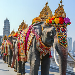 Elephant with Thai dress tradition