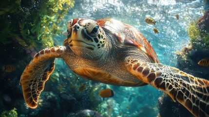 Fototapeta premium Majestic Sea Turtle Underwater Ocean Wildlife Marine Life Coral Reef