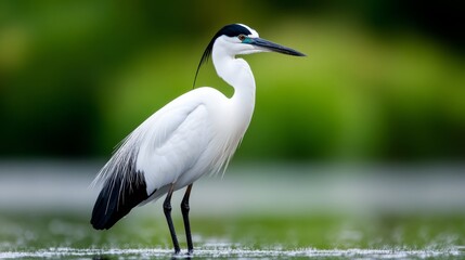 Obraz premium A white and black bird standing in the water