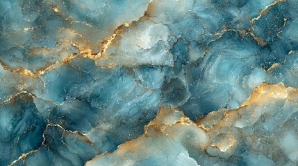 Abstract blue and gold marbled texture with intricate patterns and shimmering details.