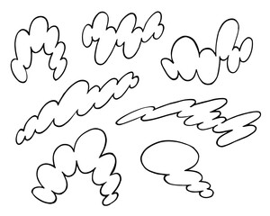 Funky doodle childish style cloud set. Pencil or chalk sketchy drawn elements