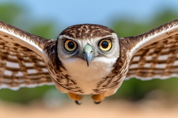 Obraz premium A close up of an owl flying through the air