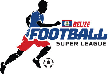 Belize football league, Soccer ball, Football logo, Footballer Kick the Ball isolated on white background, Vector Illustration