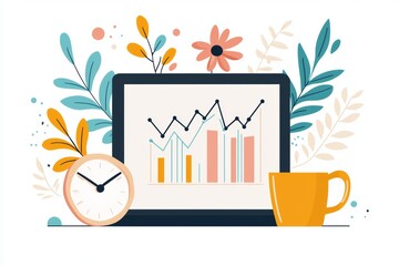Analyzing Overbought Stocks with Graphs - Flat Design Illustration Showing Market Trends and Investment Risks