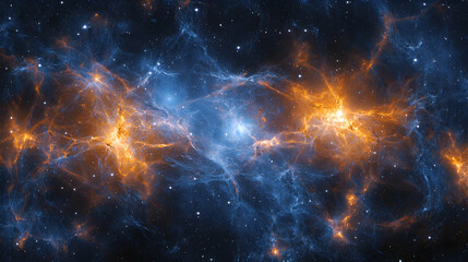 Fototapeta premium Cosmic Nebula Illustration - Blue and Orange Swirling Clouds in Deep Space