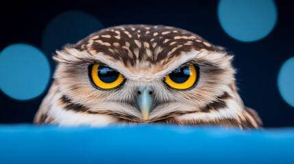 Obraz premium A close up of an owl with yellow eyes