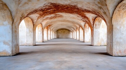 Naklejka premium A long hallway with arches in an old building