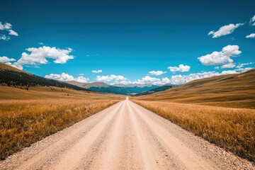 Fototapeta premium Scenic dirt road leading to majestic mountains remote landscape nature photography open sky tranquil journey