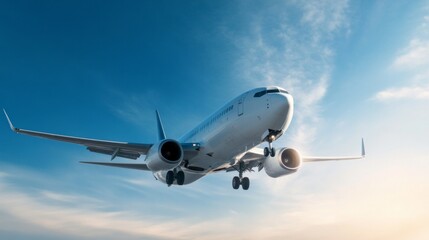 A white airplane is flying in the sky