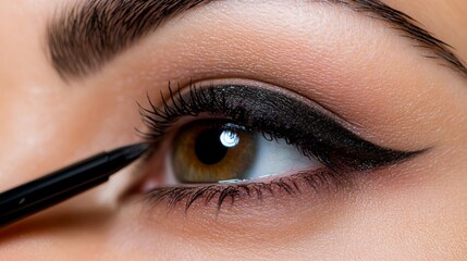 Naklejka premium a close up of a woman's eye with a black eyeliner
