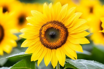 Obraz premium A close up of a sunflower in a field of sunflowers