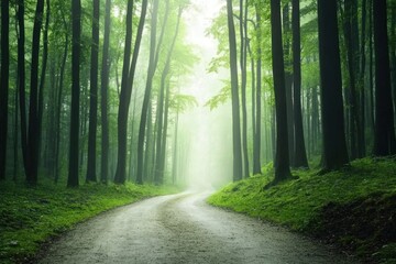 Obraz premium Winding path through lush forest nature scene peaceful environment serene viewpoint tranquility concept