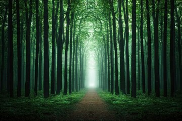 Exploring a mystical forest path enchanted woods landscape photography lush green environment serene perspective nature's tranquility