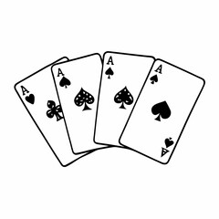 Vector Illustration of Four Aces Playing Cards in Black and White Outline Design
