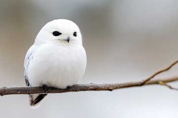 A white bird sitting on a branch in the snow