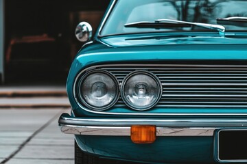 Vintage car showcase urban garage photograph close-up classic design