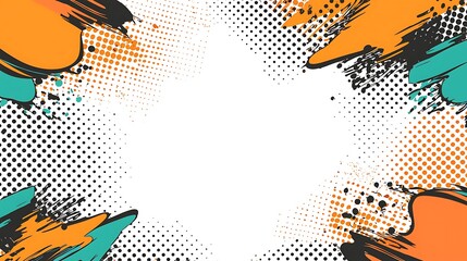 a simple vector comic book frame border with empty space in the middle, white background, orange and teal color palette, simple vector art style