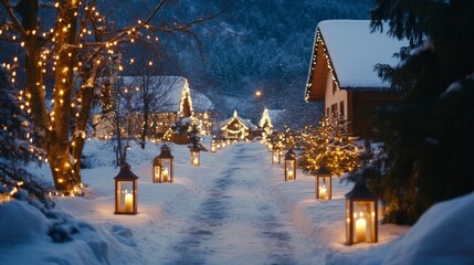 Fototapeta premium A path is lit up with candles and lights