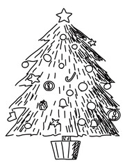 クリスマスツリーの線画イラスト