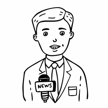 recommend clip art: Monochrome Vector Illustration of News Anchor Holding Microphone