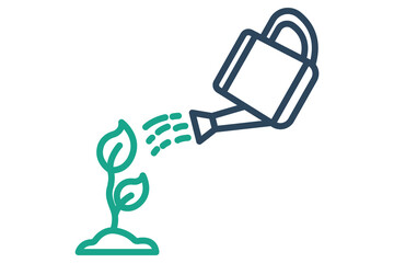 Watering icon. line icon style. watering can with plant. icon related to gardening. nature elements vector illustration