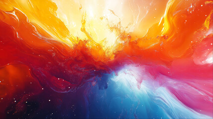 Vibrant abstract fluid art, colorful paint swirls and dynamic motion