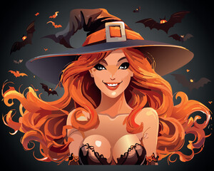 Halloween Witch with Pumpkins Vector Illustration