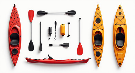 Vibrant Kayak and Accessories Set for Outdoor Water Adventures and Recreational Sports Enthusiasts
