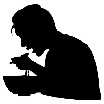 recommend clip art: ラーメンをすする男性のシルエットイラスト
