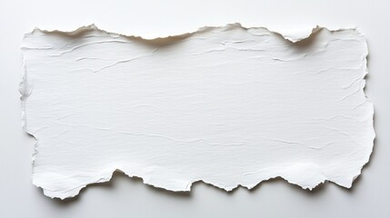 A textured piece of torn white paper with rough edges against a plain background.