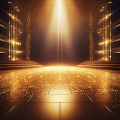 Golden Stage Background with Sparkling Glitters and Spotlights for Glamorous Celebrations